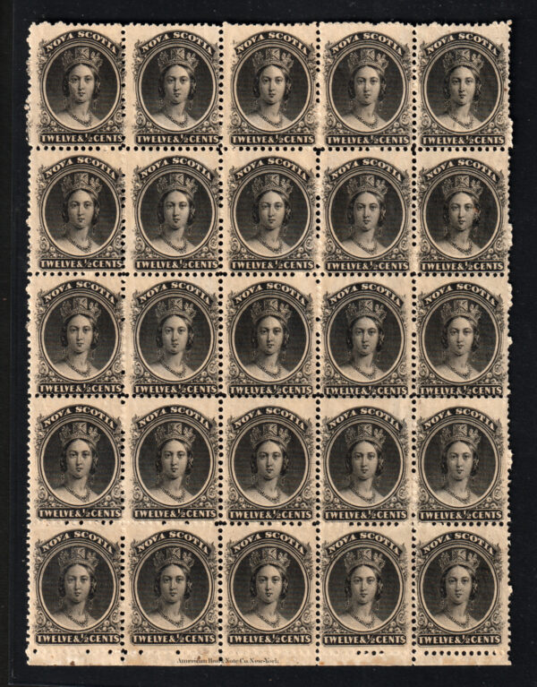 Nova Scotia 1860 SG17 12 1/2c Black Mint Block 25 Cat £950