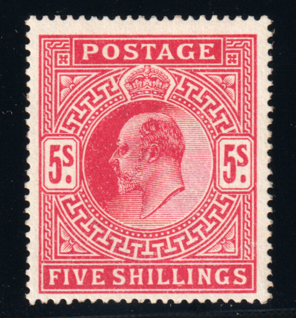 GB EDVII SG263 5/- Bright Carmine Lightly Hinged Mint Cat £450