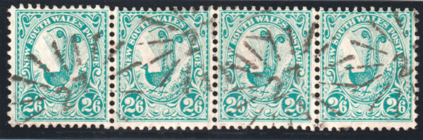 NSW SG326 2/6 Green Strip of 4 VFU Cat £140