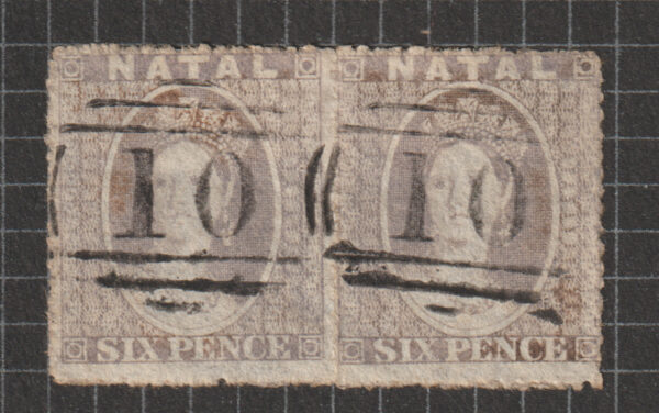 Natal QV SG13 6d Grey Pair VFU Cat £170