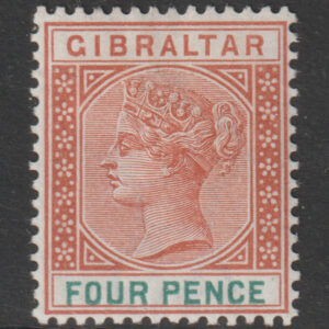 Gibraltar QV SG43 4d Orange-Brown & Green Mint Cat £22