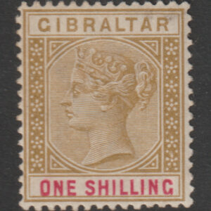 Gibraltar QV SG45 1/- Bistre & Carmine Mint Cat £48