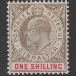 Gibraltar EDVII SG51 1/- Black & Carmine Mint Cat £30