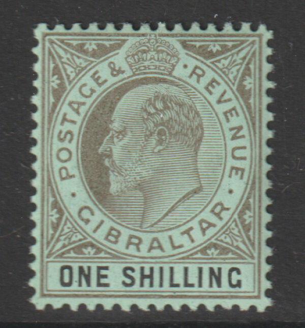 Gibraltar EDVII SG71 1/- Black/Green Mint Cat £26