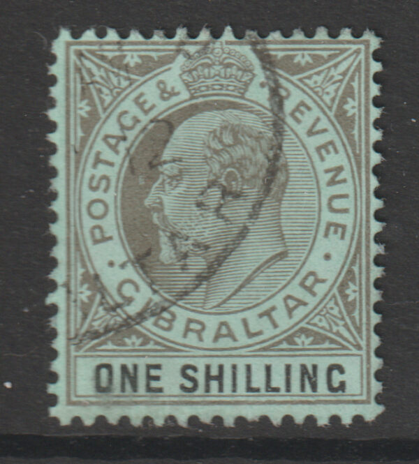 Gibraltar EDVII SG71 1/- Black/Green VFU Cat £28