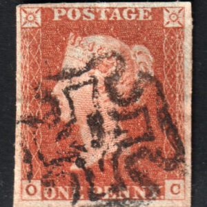 GB QV SG8 1d Red-Brown Letter OC Maltese Cross Cancel VFU