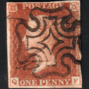 GB QV SG8 1d Red-Brown Letter QF Maltese Cross Cancel VFU (2)