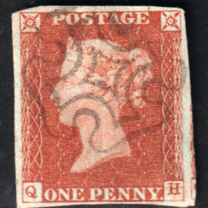 GB QV SG8 1d Red-Brown Letter QH Maltese Cross Cancel VFU
