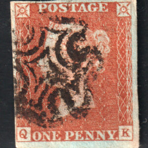 GB QV SG8 1d Red-Brown Letter QK Maltese Cross Cancel VFU