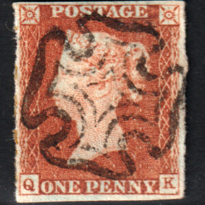 GB QV SG8 1d Red-Brown Letter QK Maltese Cross Cancel VFU (2)