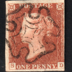 GB QV SG8 1d Red-Brown Letter SD Maltese Cross Cancel VFU
