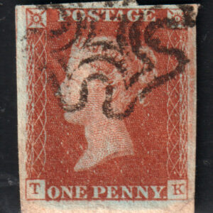 GB QV SG8 1d Red-Brown Letter TK Maltese Cross Cancel VFU