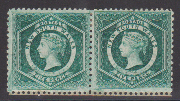 NSW SG233d Var 5d Blue Green Perf 12 x 11 Wmk Inv Unlisted Mint Pair