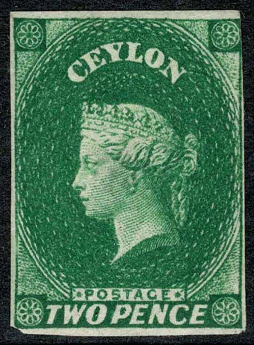 Ceylon 1857-59 SG3a 2d Yellowish Green Mint Cat £500