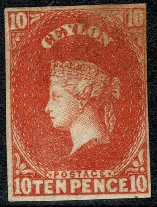 Ceylon 1857-59 SG9 10d Dull Vermillion 4 Margin Mint Cat £1000