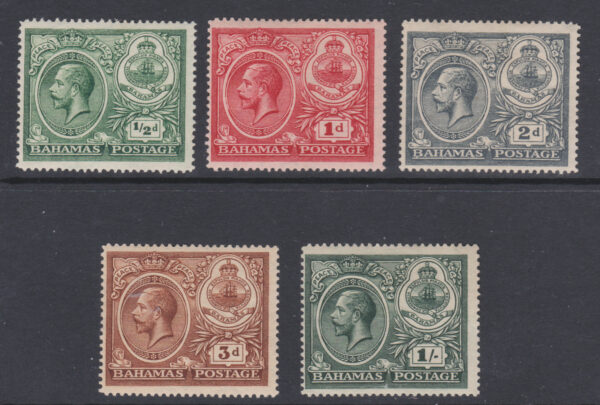 Bahamas 1920 GV SG106-110 1/2d Green - 1/- myrtle hinged mint set