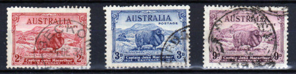 Australia 1934 SG150-2 2d, 3d & 9d, FU Cat £55