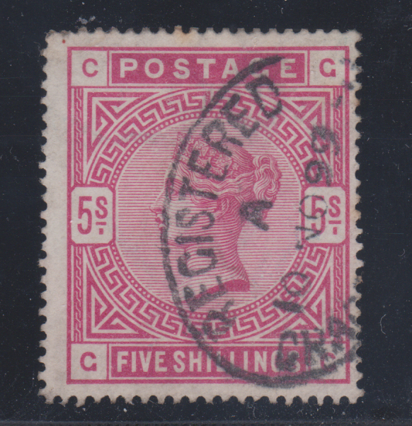 GB QV 1883 SG180 5/- Rose Fine Used Cat £250