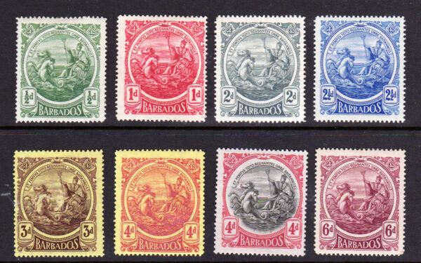 Barbados 1916 SG182-8 + SG199 1/2d to 6d mint hinged Cat £66