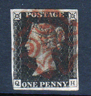 GB QV SG2 1d Black Letter QH Maltese Cross Cancel VFU Cat £375