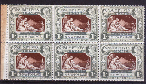 New South Wales SG280 1/- Charity Block of 6 Never Hinged Mint