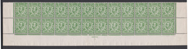 GB GV SG339 Spec N4(Var) ½d green Block of 24 Var No Control + Left Margin Perf