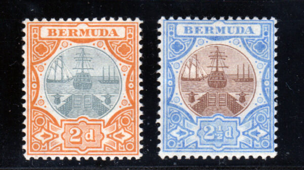 Bermuda 1906 KEVII SG39 2d Grey & Or & SG40 2½d Brown & Ultra MH Cat £45