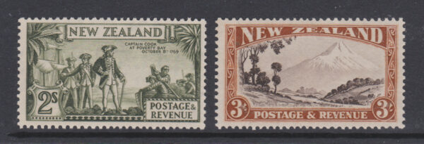 New Zealand 1935 SG568 2/- Olive-Green & SG569 3/- Chocolate & Yellow Brown Mint Cat £73