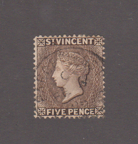 St Vincent 1897 QV SG62 5d Sepia Used Cat £35