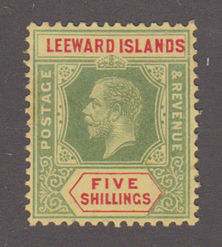 Leeward Islands 1923 GV SG78 5/- Green & Red/Pale Yellow Mint Hinged Cat £50