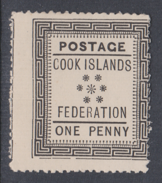 Cook Islands 1892 SG1 1d Black Mint Hinged Cat £38