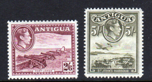 Antigua GVI 1938 SG106-7 2/6 & 5/- Mint Cat £73