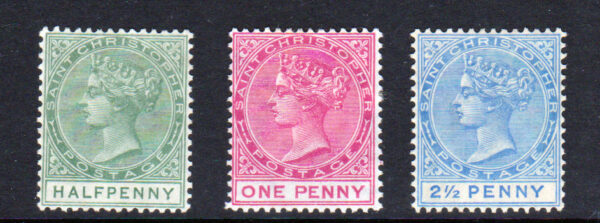 St Kitts & Nevis 1905 SG11 1/2d SG13 1d & SG17 2 1/2d MH Cat £32