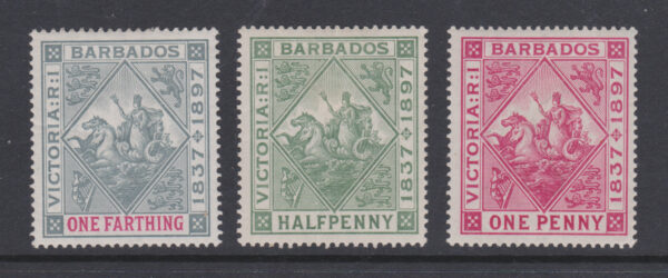 Barbados 1896 QV SG116,117 & 188 1/4d, 1/2d & 1d Mint