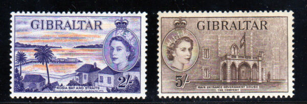 Gibraltar QEII 1953 SG155-6 2/- & 5/- LH Mint Cat £90