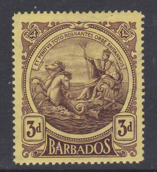 Barbados 1916 SG186 3d Purple/Yellow Mint