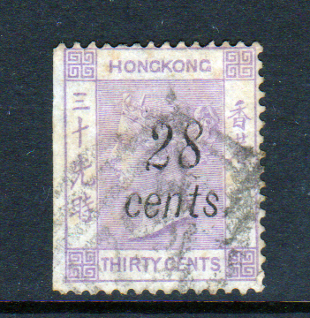 Hong Kong 1876 QV SG21 28c on 30c Mauve FU Cat £55