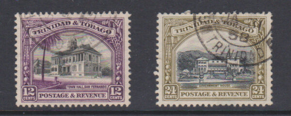 Trinidad & Tobago 1935 GVI SG235a 12c & SG236a 24c VFU Cat £47