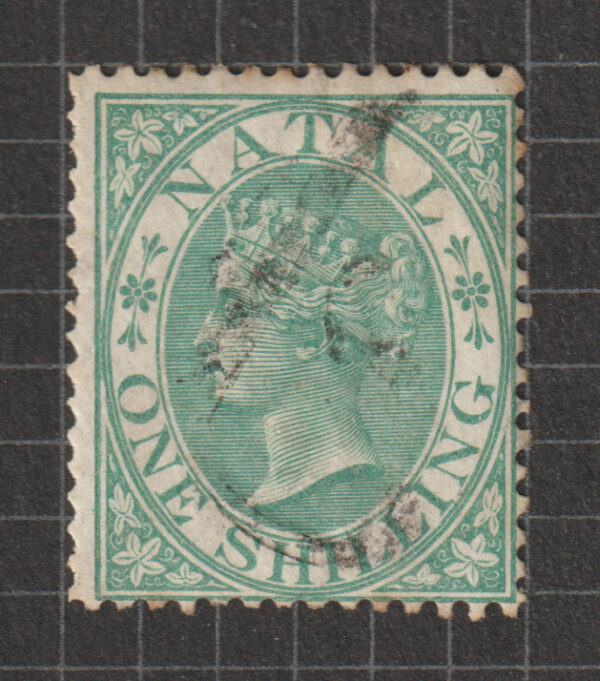 Natal 1867 QV SG25 1/- Green used Cat £50