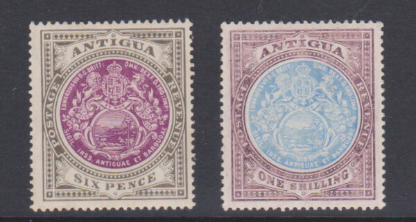 Antigua 1908 SG48-9 6d Purple & 1/- Blue Mint