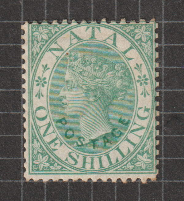 Natal 1870 QV SG59 1/- Green Postage Overprint Mint Cat £175