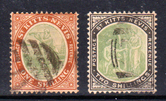 St Kitts & Nevis 1903 SG7 1/- & SG8 2/- FU Cat £34