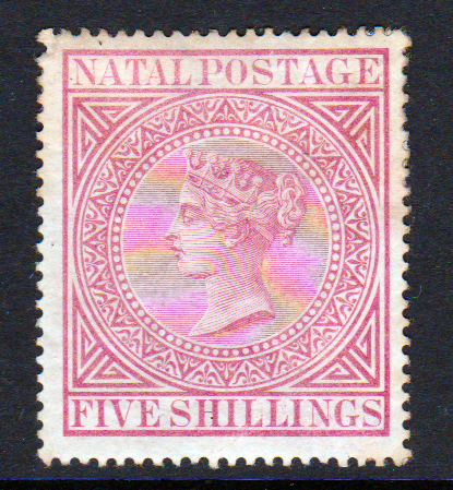 Natal 1908 SG73 5/- Carmine Mint Hinged Cat £120