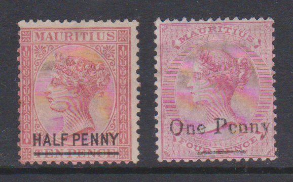 Mauritius 1877 QV SG79 & 80 1/2d on 10d & 1d on 4d Surcharges Mint