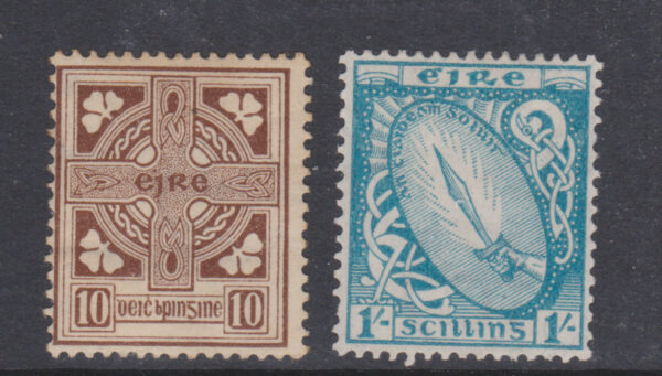 Ireland 1922 SG81-2 10d Brown & 1/- Light Blue Mint