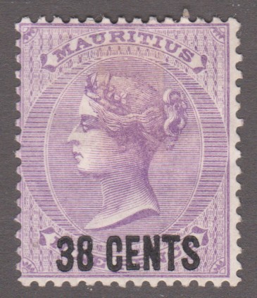 Mauritius 1878 QV SG89 38c on 9d Pale Violet Mint Cat £60