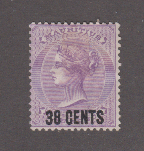 Mauritius 1878 QV SG89 38c on 9d Pale Violet Mint Cat £60