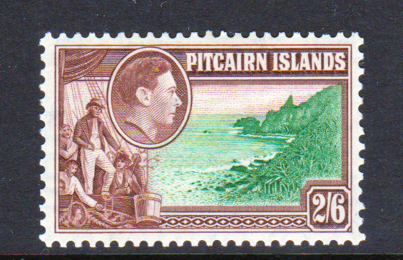 Pitcairn Islands 1940 GVI SG8 2/6 Green & Brown NHM Cat £20