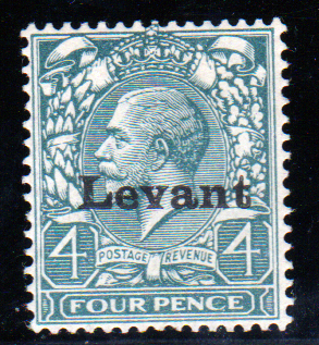 British Levant 1916 SGS5 4d Grey-Green Mint Cat £190 Cert