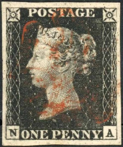 GB QV SG2 1d Black Plate 4 Letter NA Red Maltese Cross Cancel VFU Cat £375